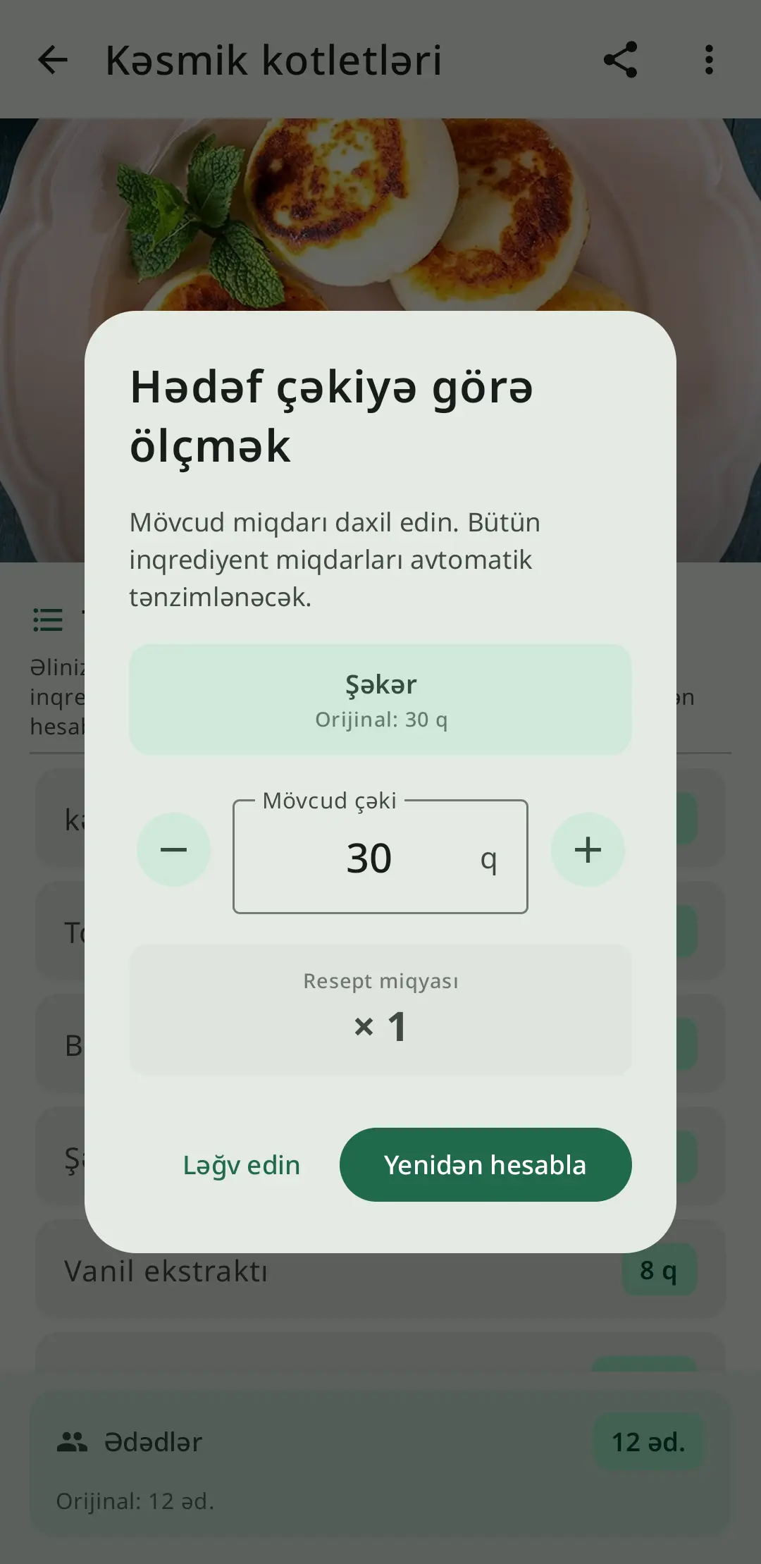 RecipeFlow-da miqdar çevirici