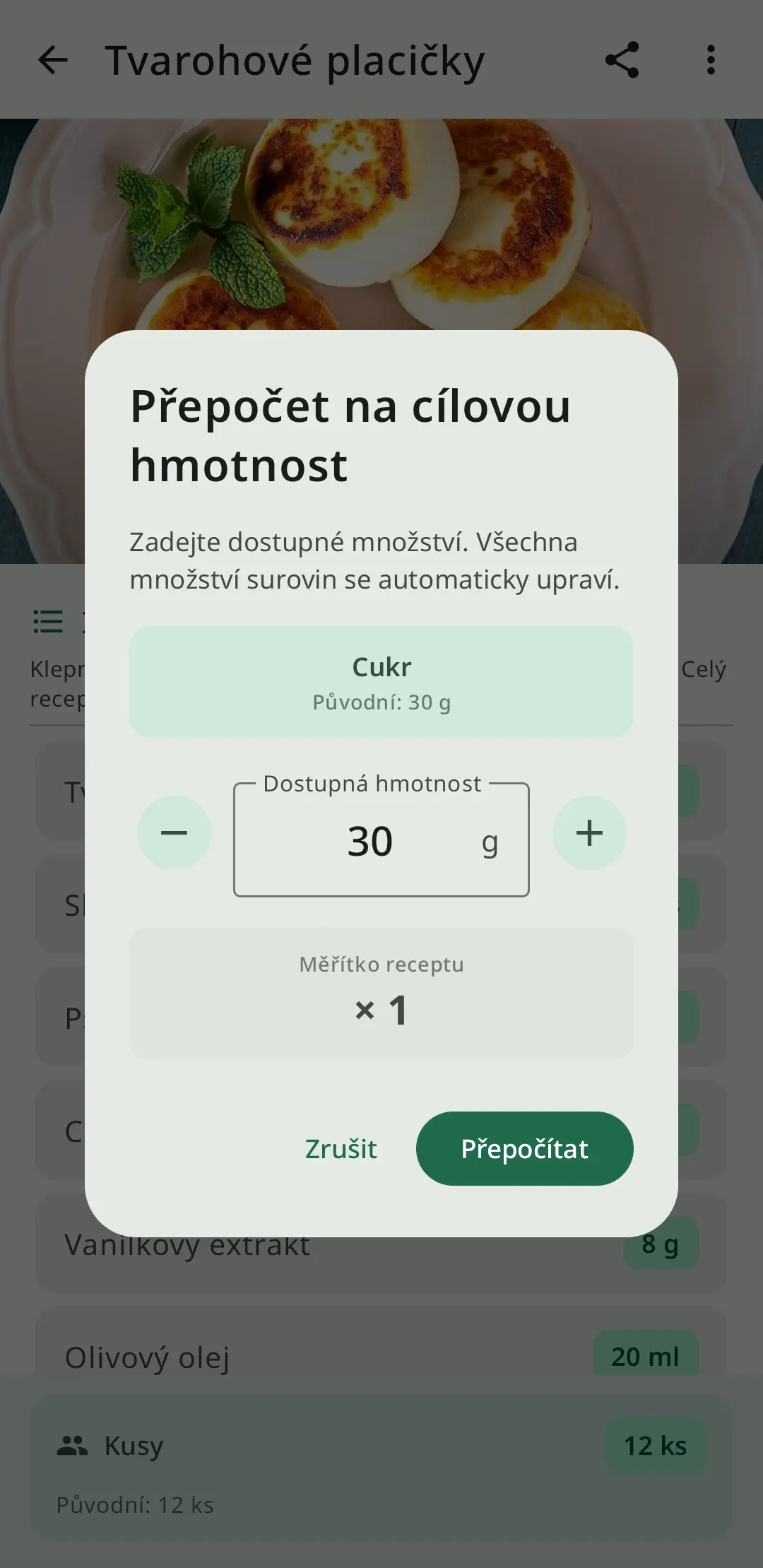 Převod ingrediencí v RecipeFlow
