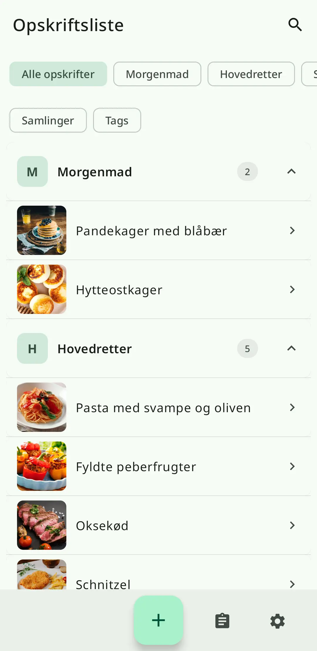 Opskriftsliste i RecipeFlow – personlig digital kogebog
