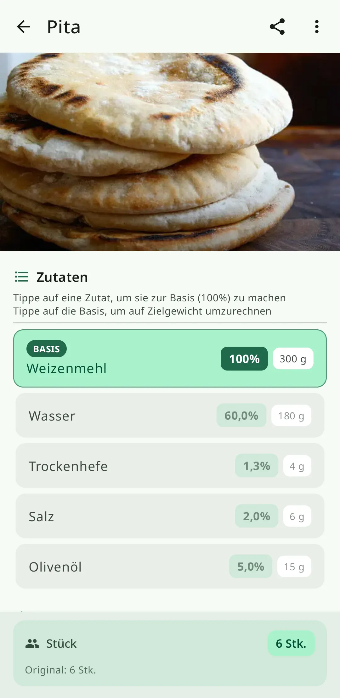 Bäckerprozent-Rechner für Brotteig, Sauerteig und Backrezepte