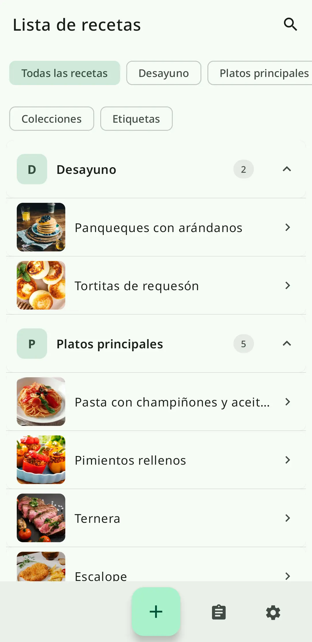 Lista de recetas en RecipeFlow – tu recetario digital personal