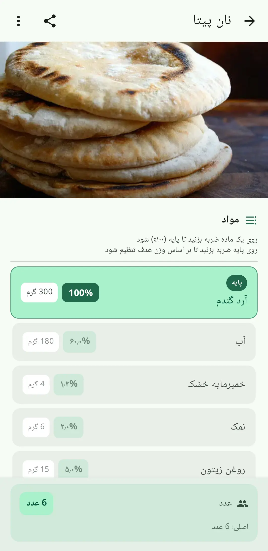 ماشین‌حساب درصد نانوایی برای خمیر نان و شیرینی