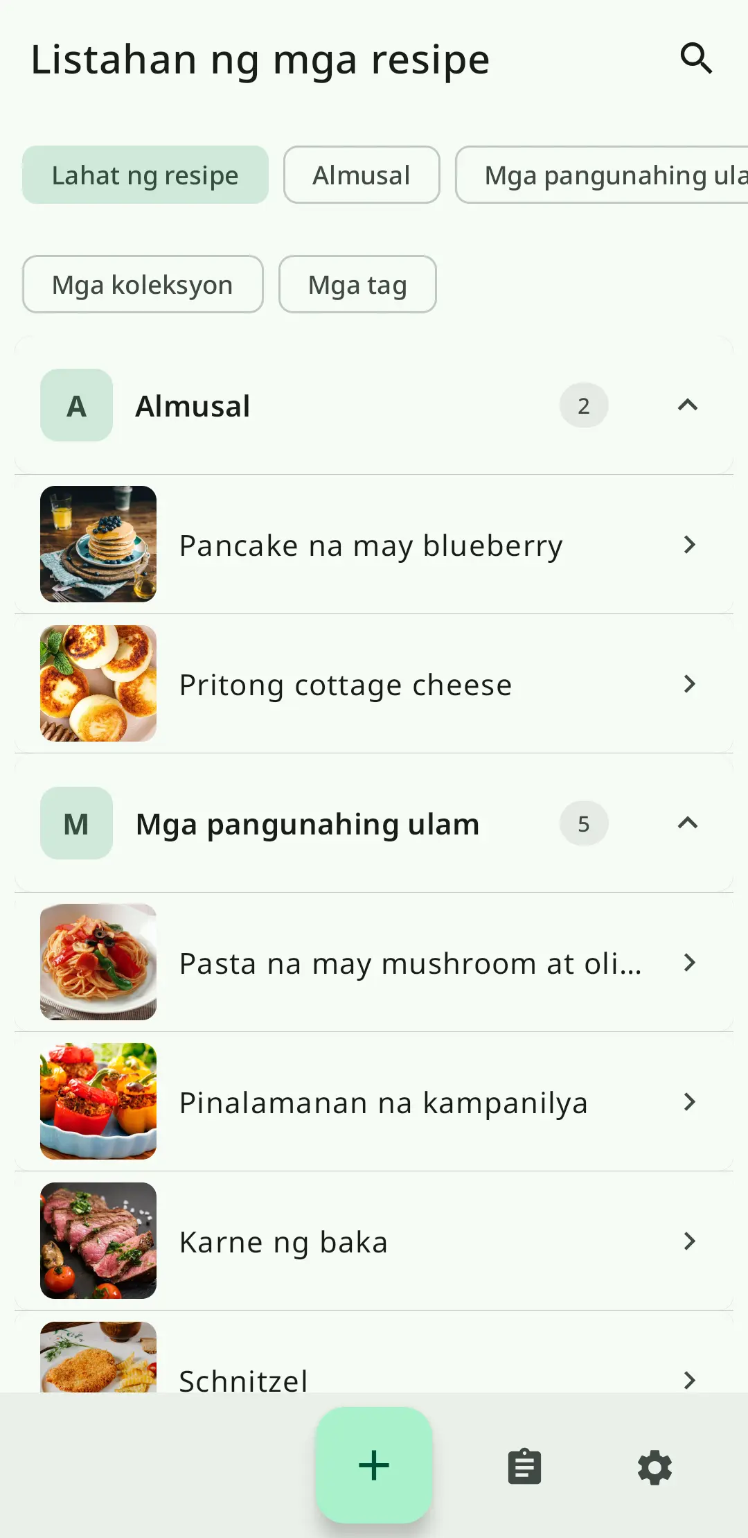 Listahan ng recipe sa RecipeFlow – personal na digital recipe book