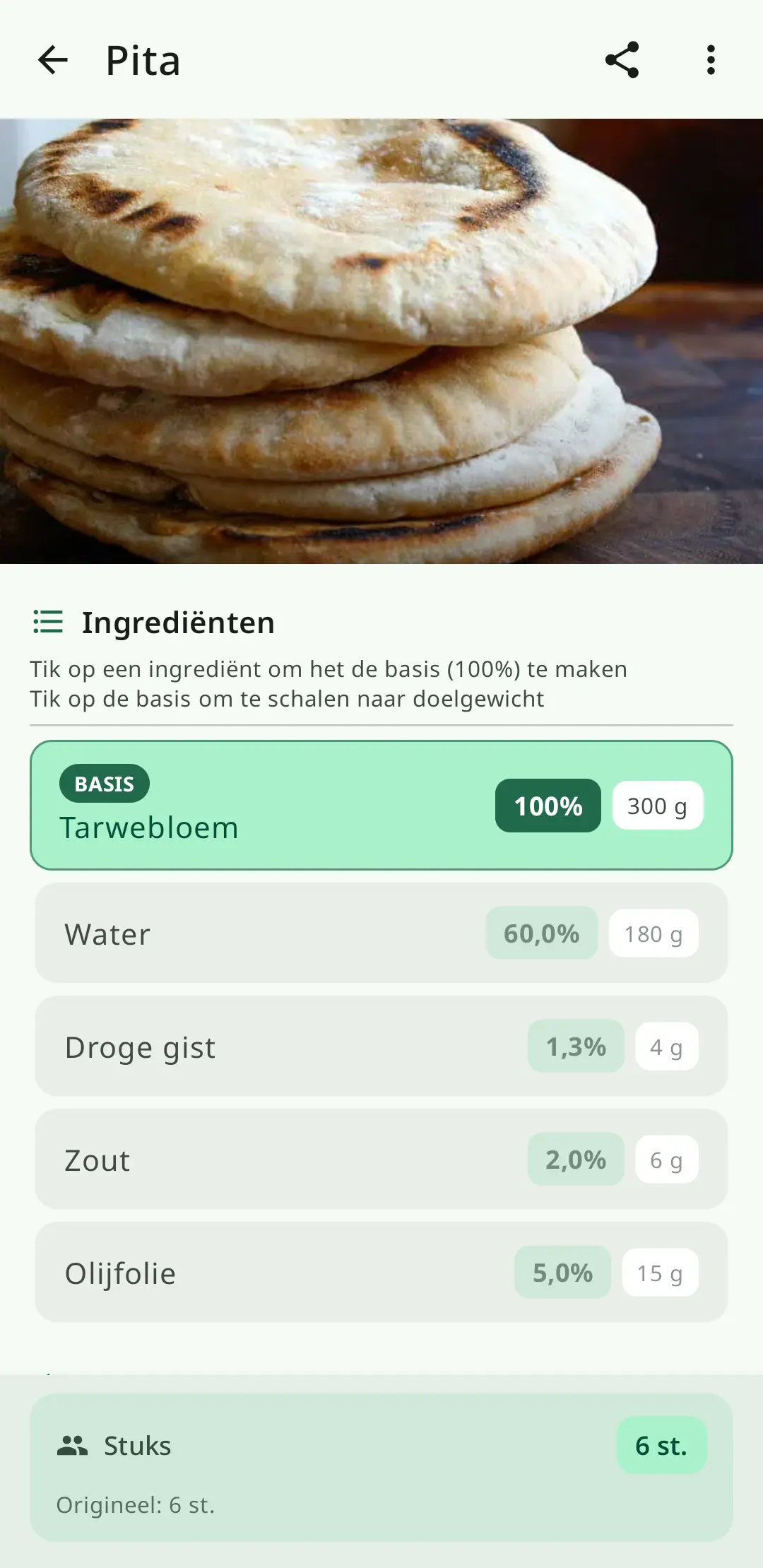 Bakkerpercentage-calculator voor brood, gist en gebak