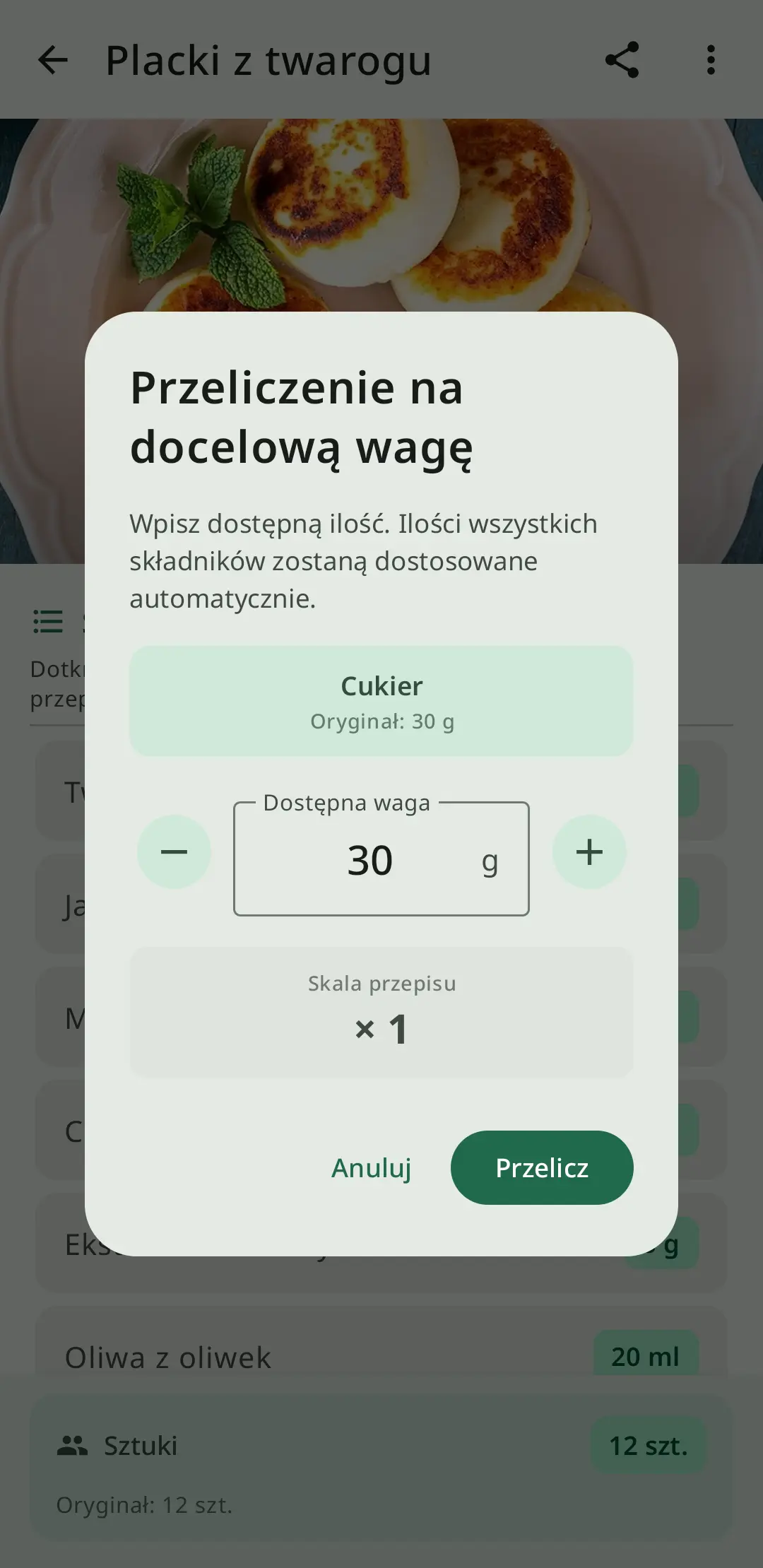 Konwersja miar w RecipeFlow