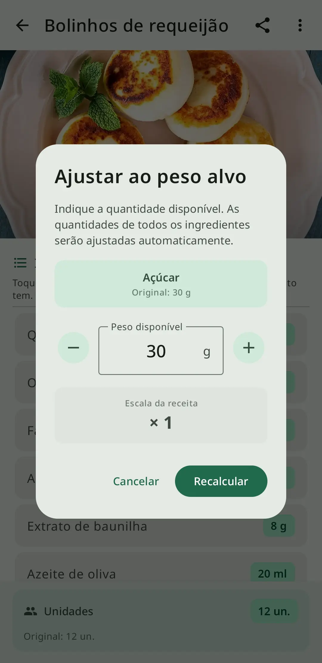 Conversão de ingredientes no RecipeFlow