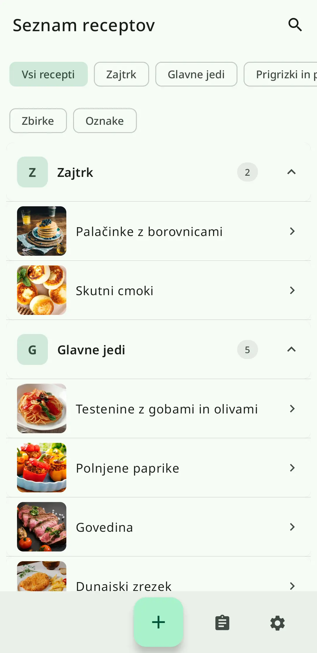 Seznam receptov RecipeFlow