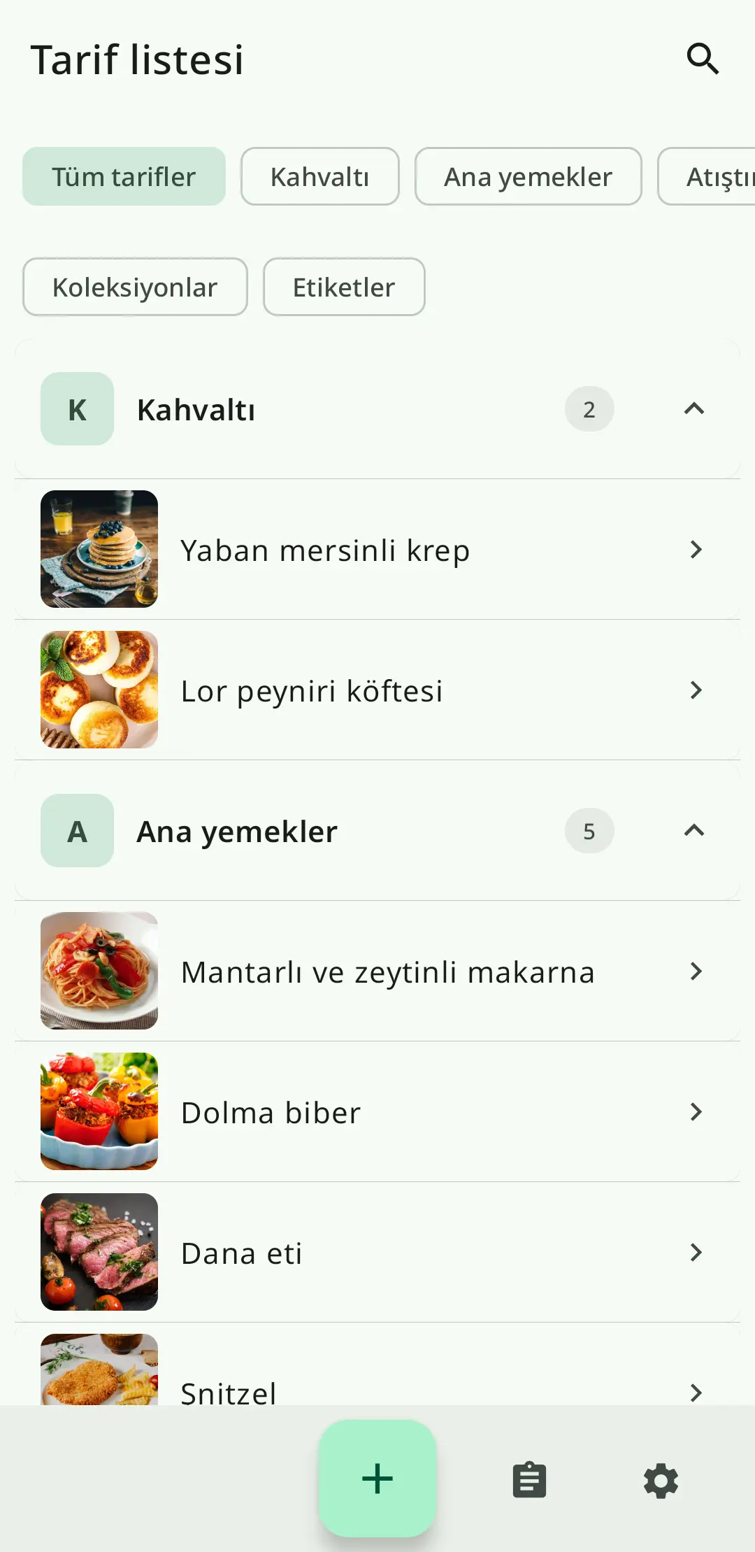 RecipeFlow tarif listesi – kişisel dijital yemek kitabı