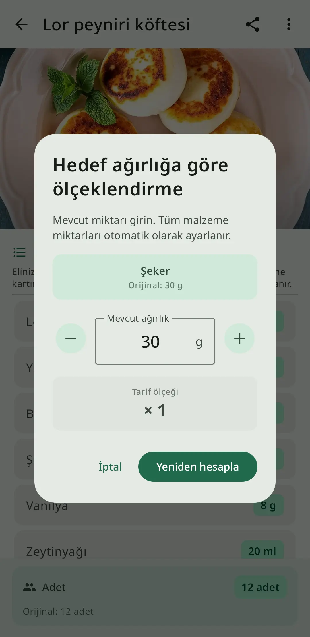 RecipeFlow'da ölçü birimi dönüşümü