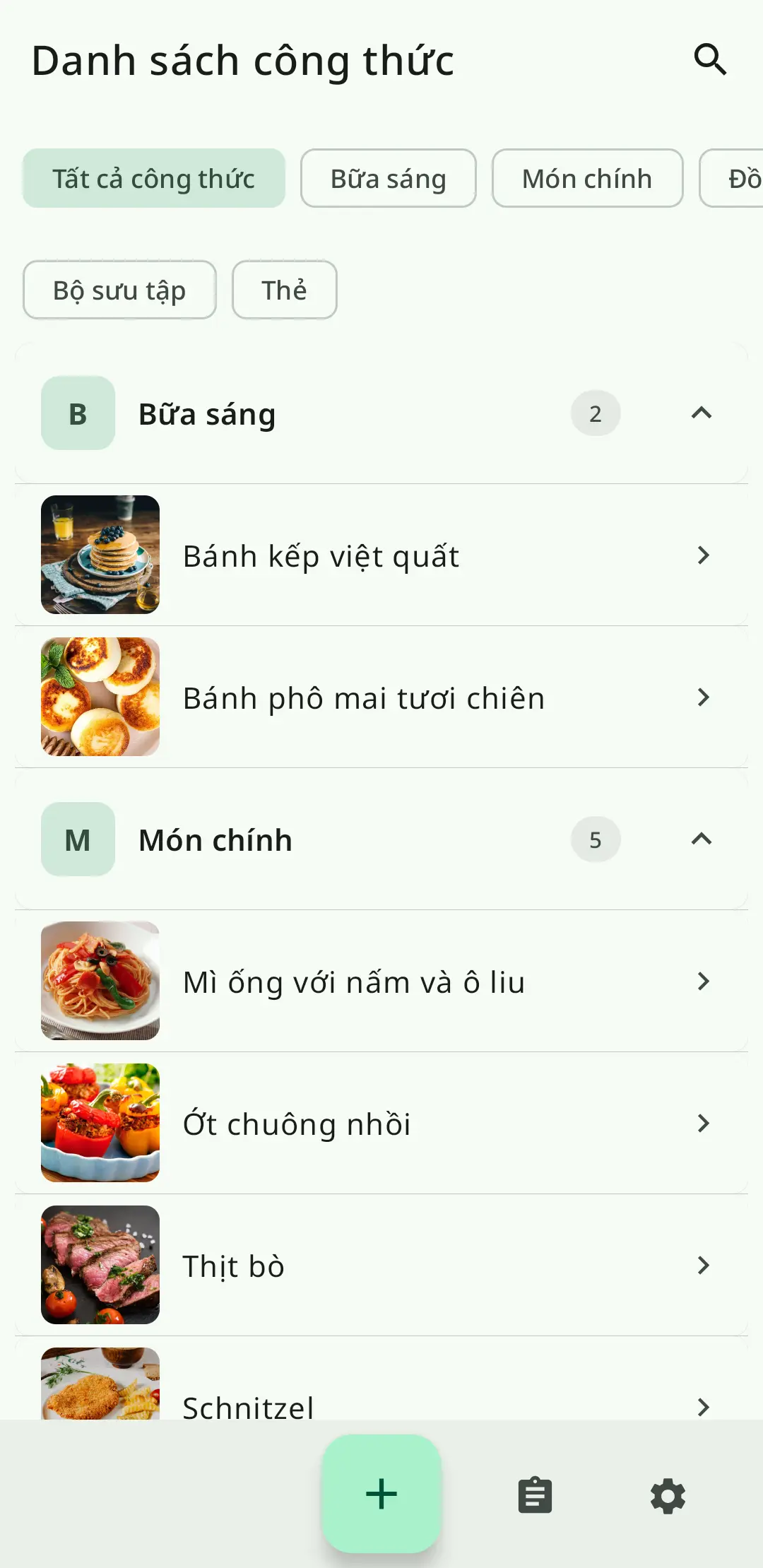 Danh sách công thức RecipeFlow